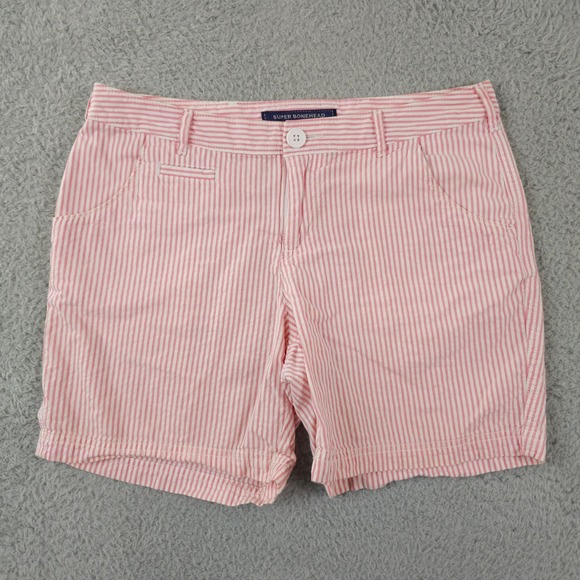 Columbia Pants - Columbia PFG Shorts Women 6 Pink White Striped Super Bonehead Outdoors Casual 6"